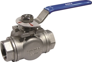 Picture of SS 316 3 Way L Port Ball Valve 1000 RPTFE FNPT (LOW Mount)